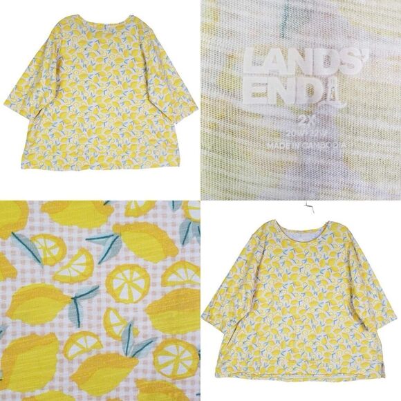 Lands End T-Shirt Tee Lemon Print 3/4 Sleeve Multicolor Women’s Plus Size 2X - Picture 1 of 11